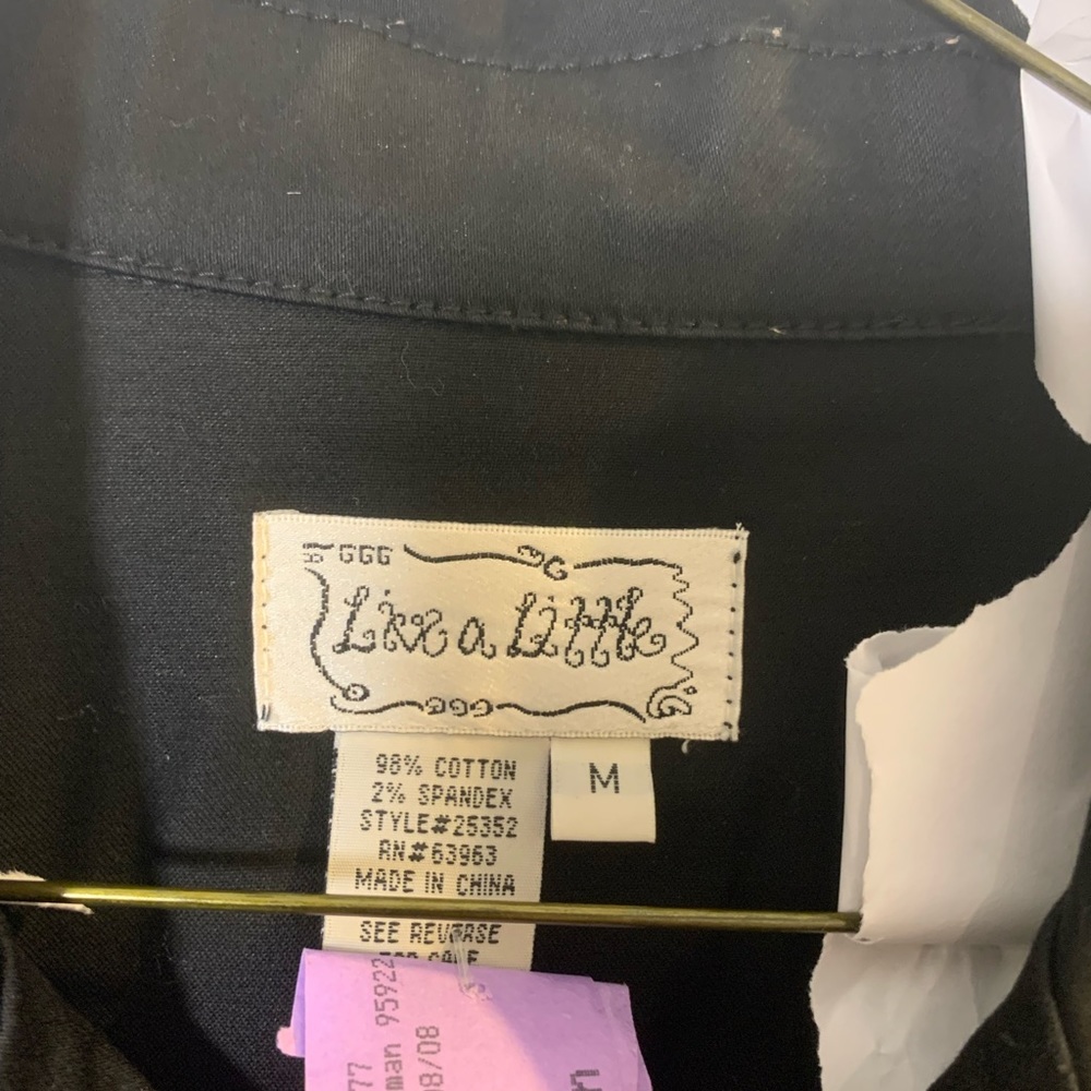 Black jean jacket.  Waist length.  Slight stretch in fabric.  dry cleaned. - Picture 2 of 4